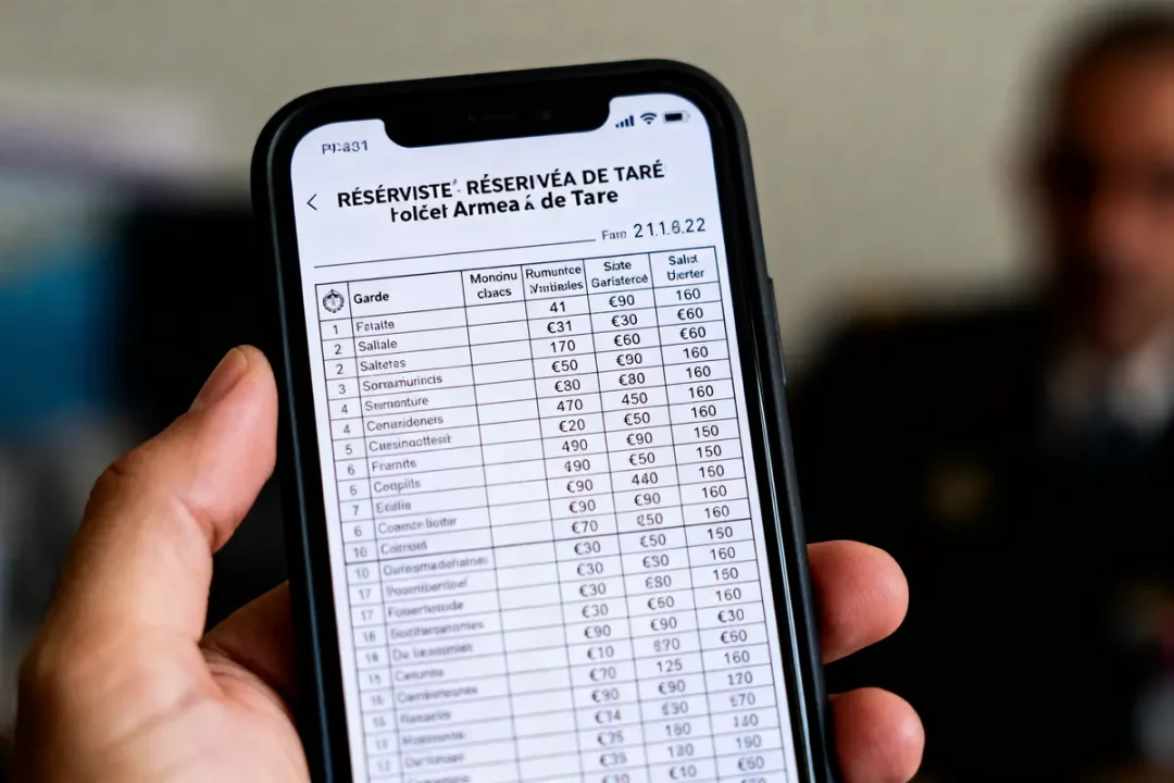 L'écran d'un smartphone affiche un tableau de données avec plusieurs colonnes et lignes numérotées.