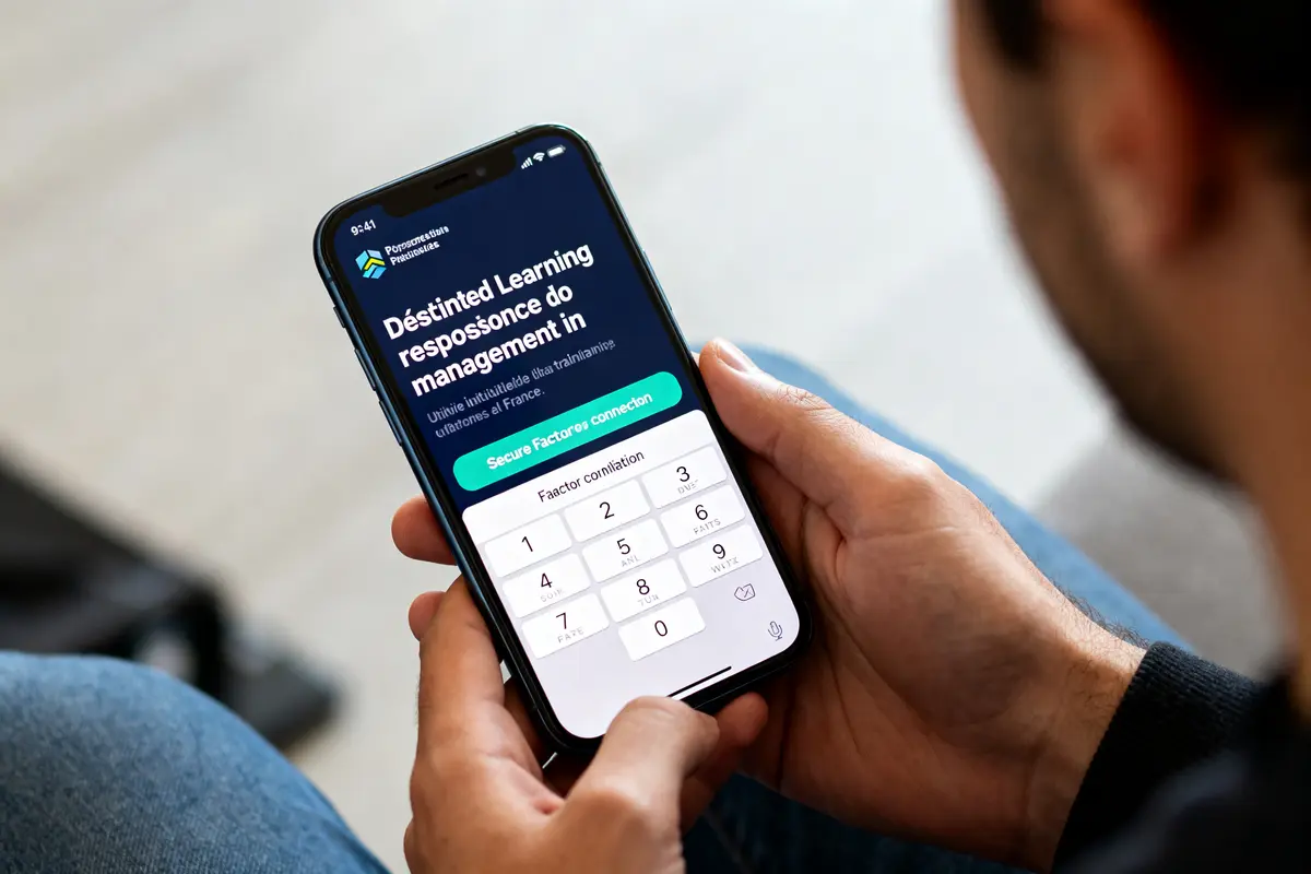 Personne utilisant une application mobile pour formation en ligne sur développement durable ESG Learn
