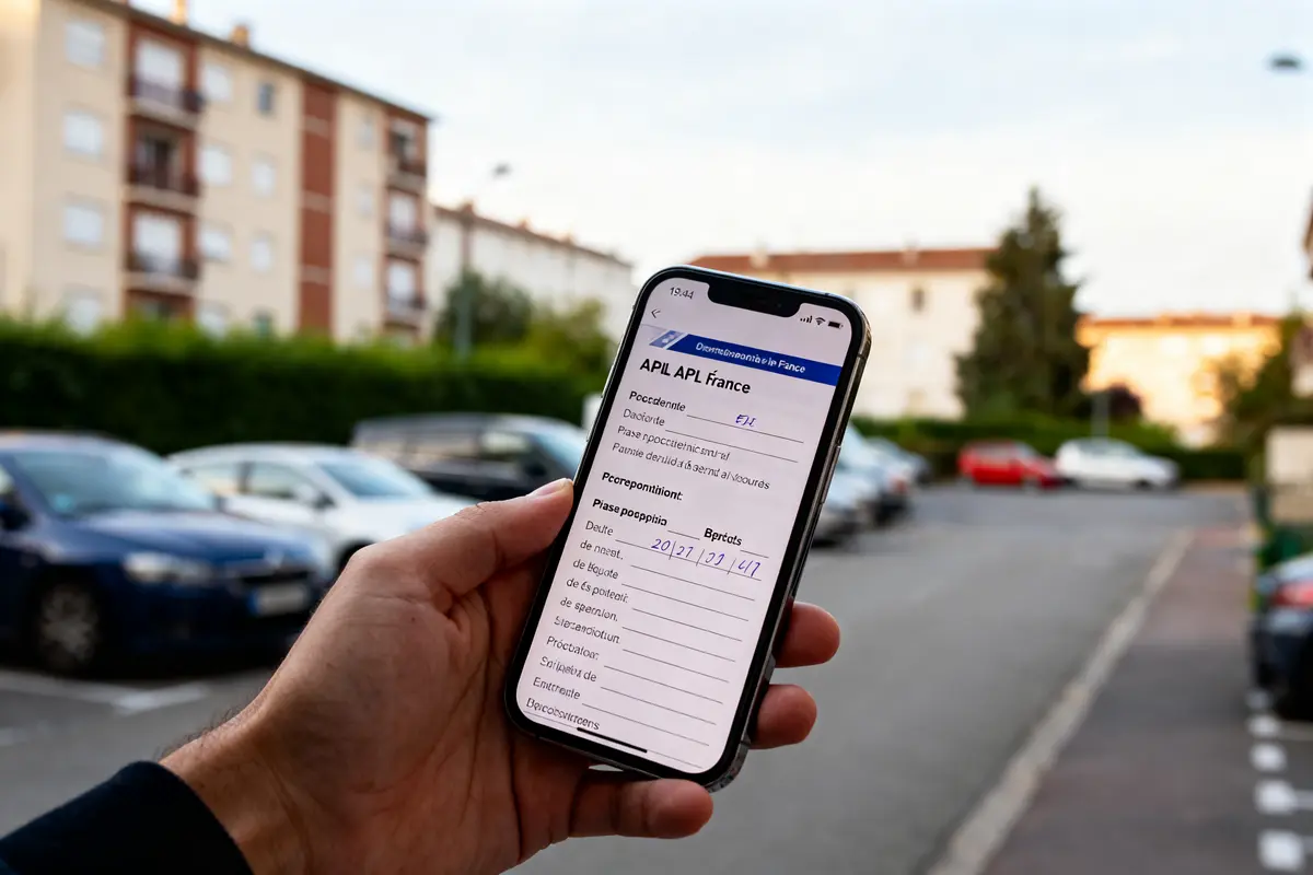 Personne tenant un smartphone affichant une astuce pour obtenir l'APL le premier mois